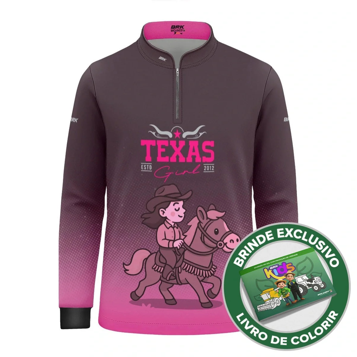 Camisa UV50 Agro Infantil Brk Texas Girl Rosa