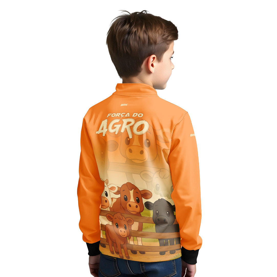 Camisa Agro Kids Brk Laranja Animais do Campo com Proteção UV50 + Brinde