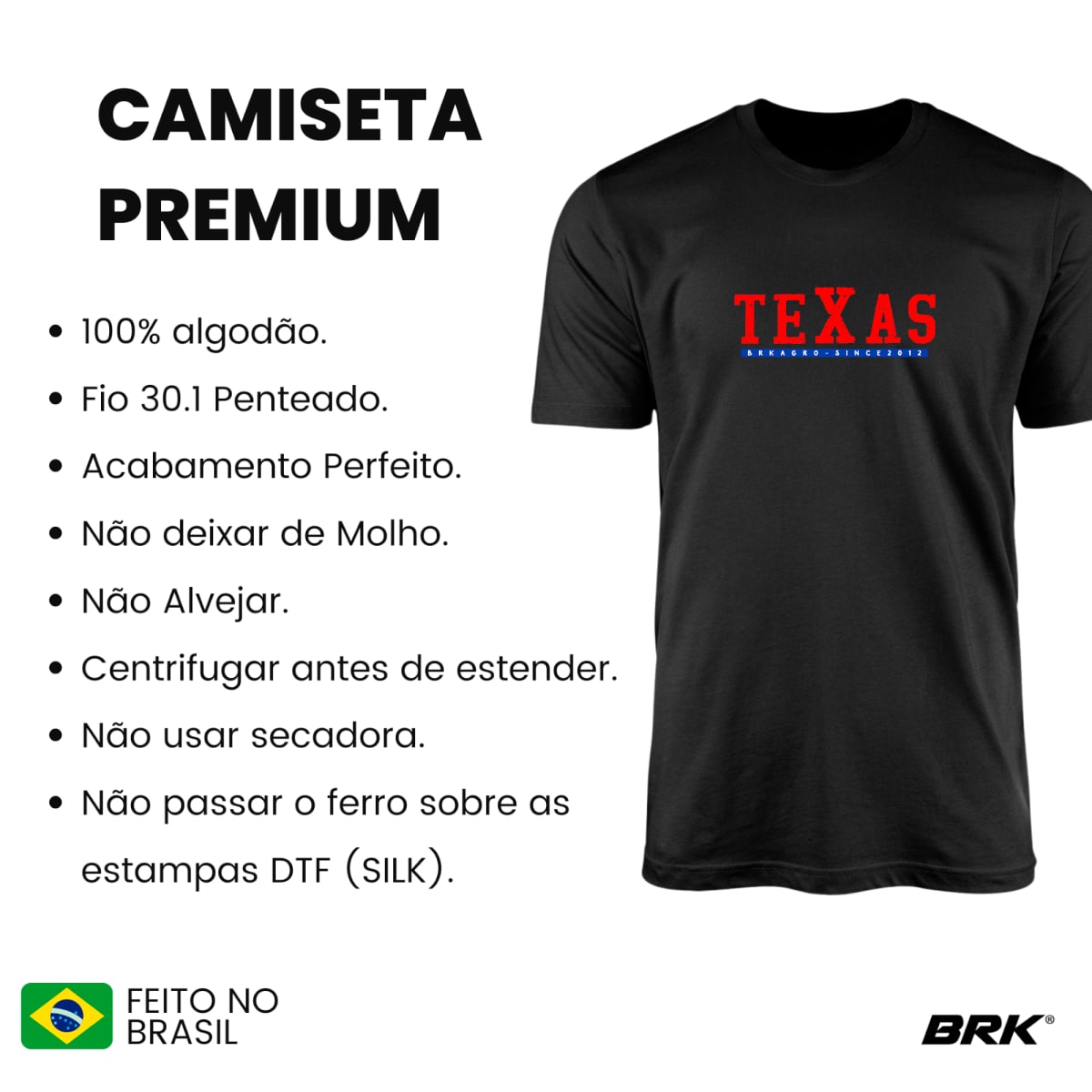 Camiseta Agro Brk Texas Preta com Algodão Premium