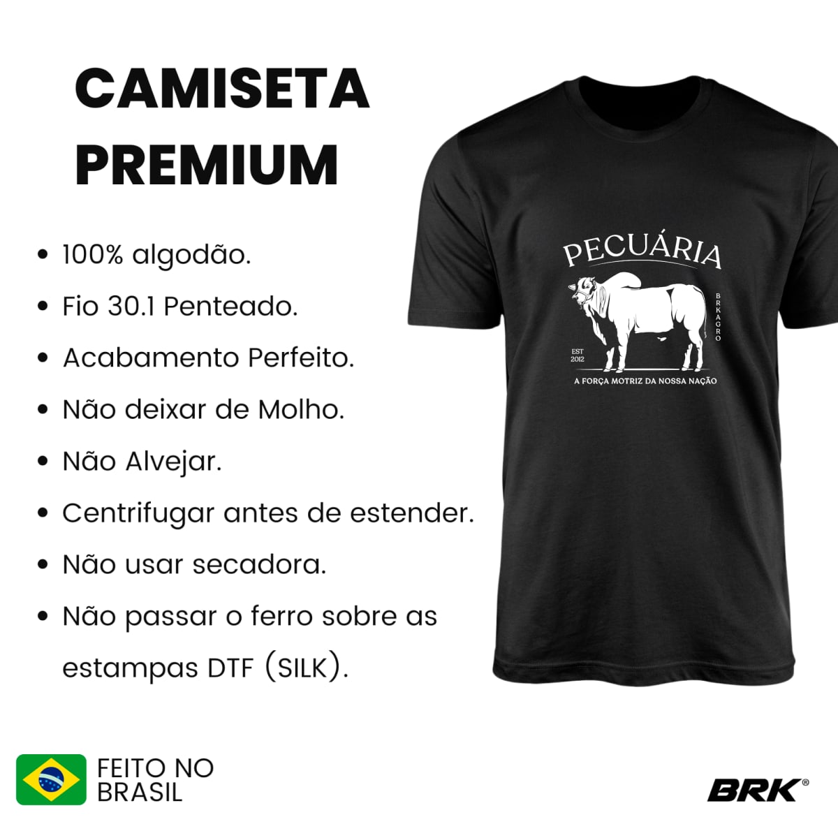 Camiseta Agro Brk Nelore Pecuária com Algodão Premium