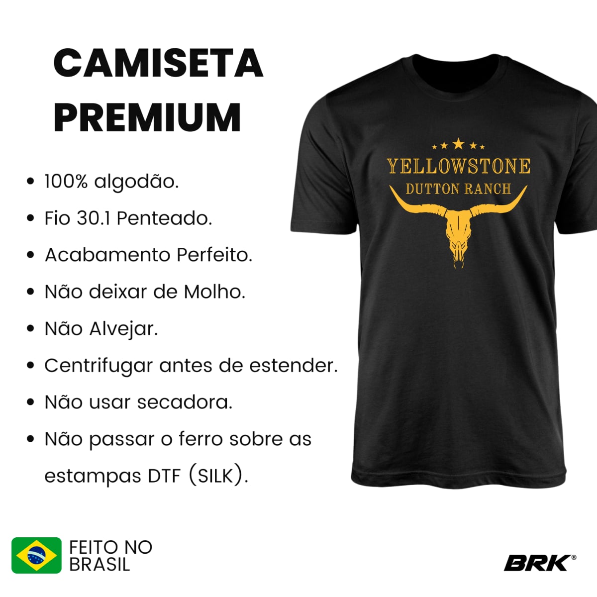 Camiseta Agro Brk Yellowstone Dutton Ranch Amarelo com Algodão Premium