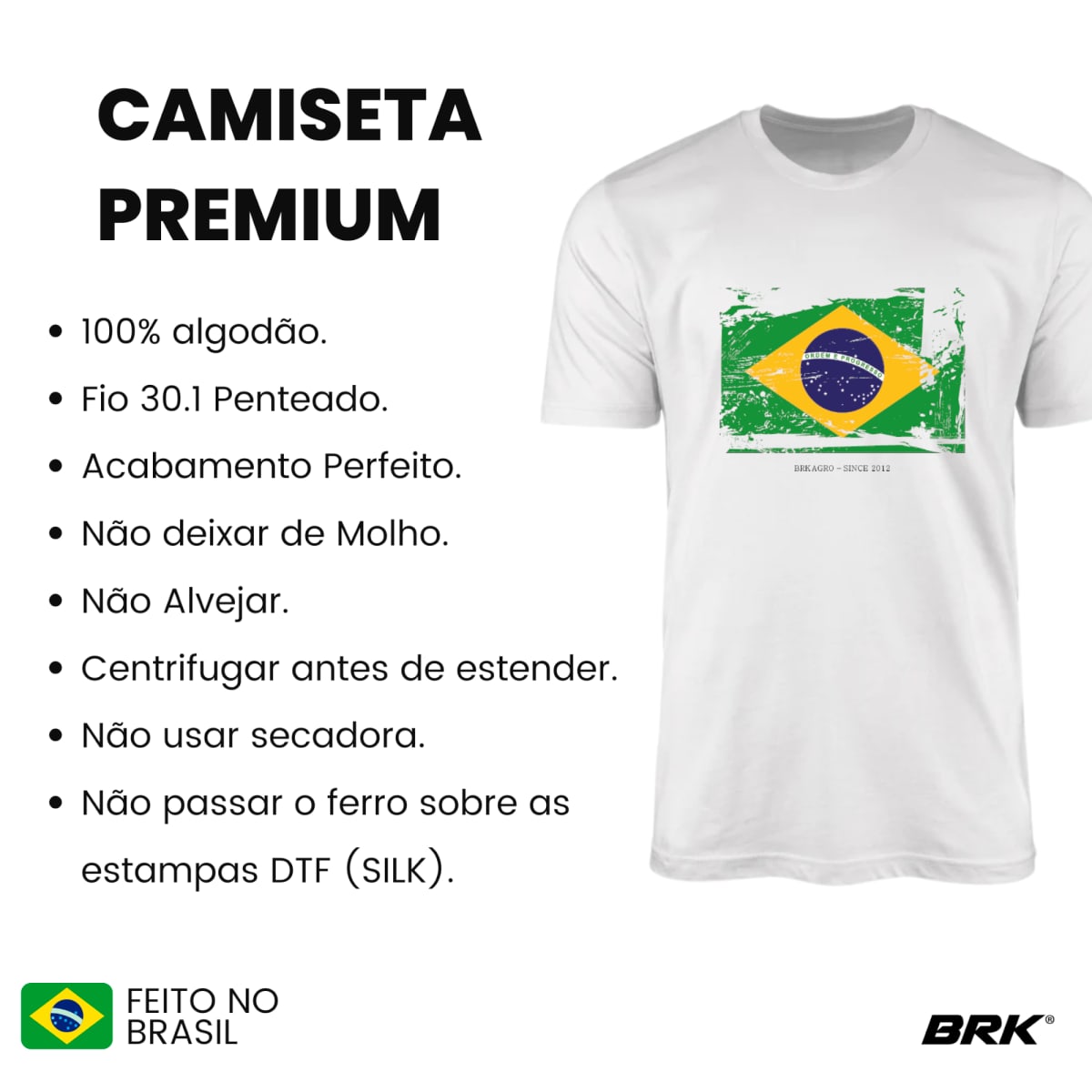 Camiseta Agro Brk Bandeira Brasil Algodão Premium