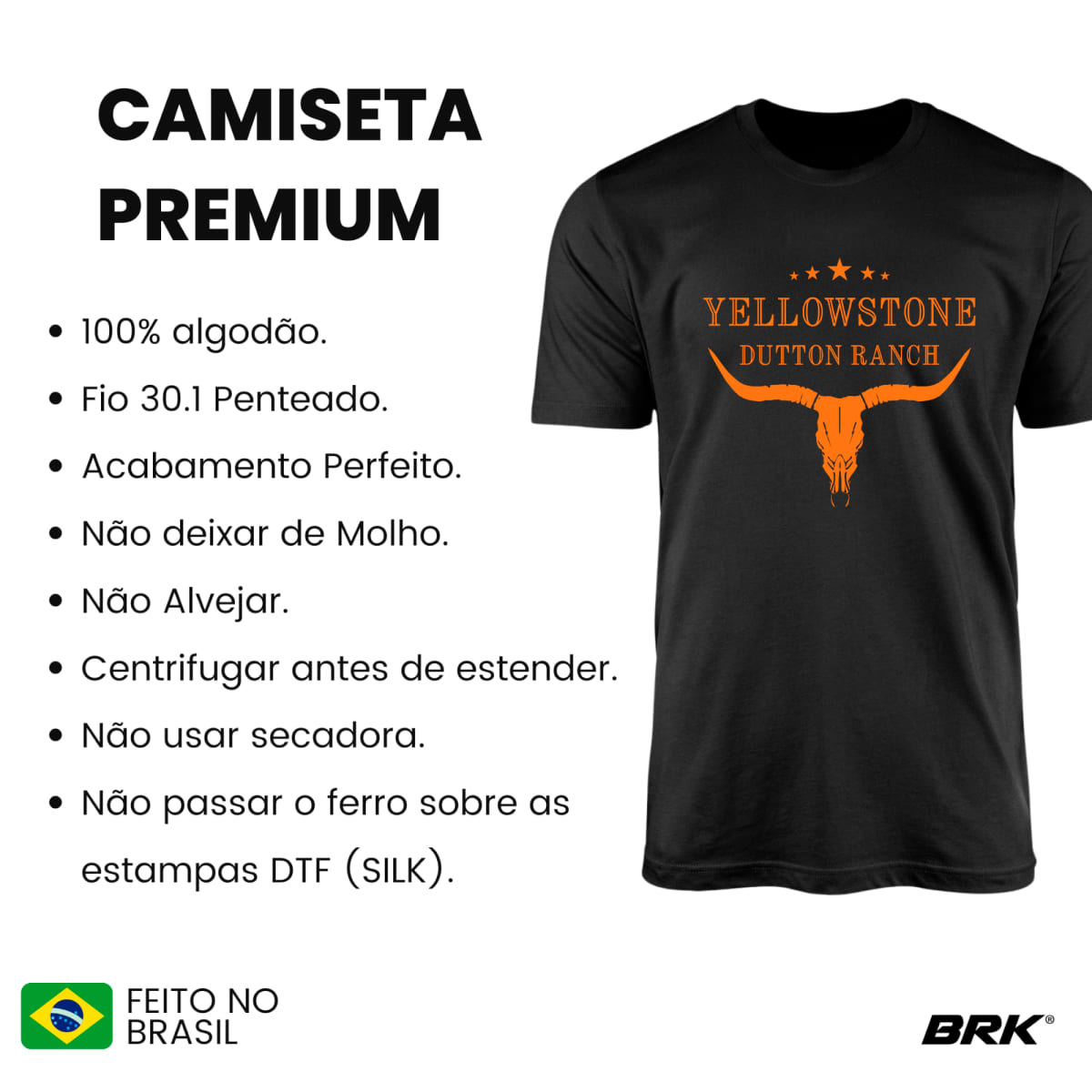 Camiseta Agro Brk Yellowstone Dutton Ranch Laranja com Algodão Premium