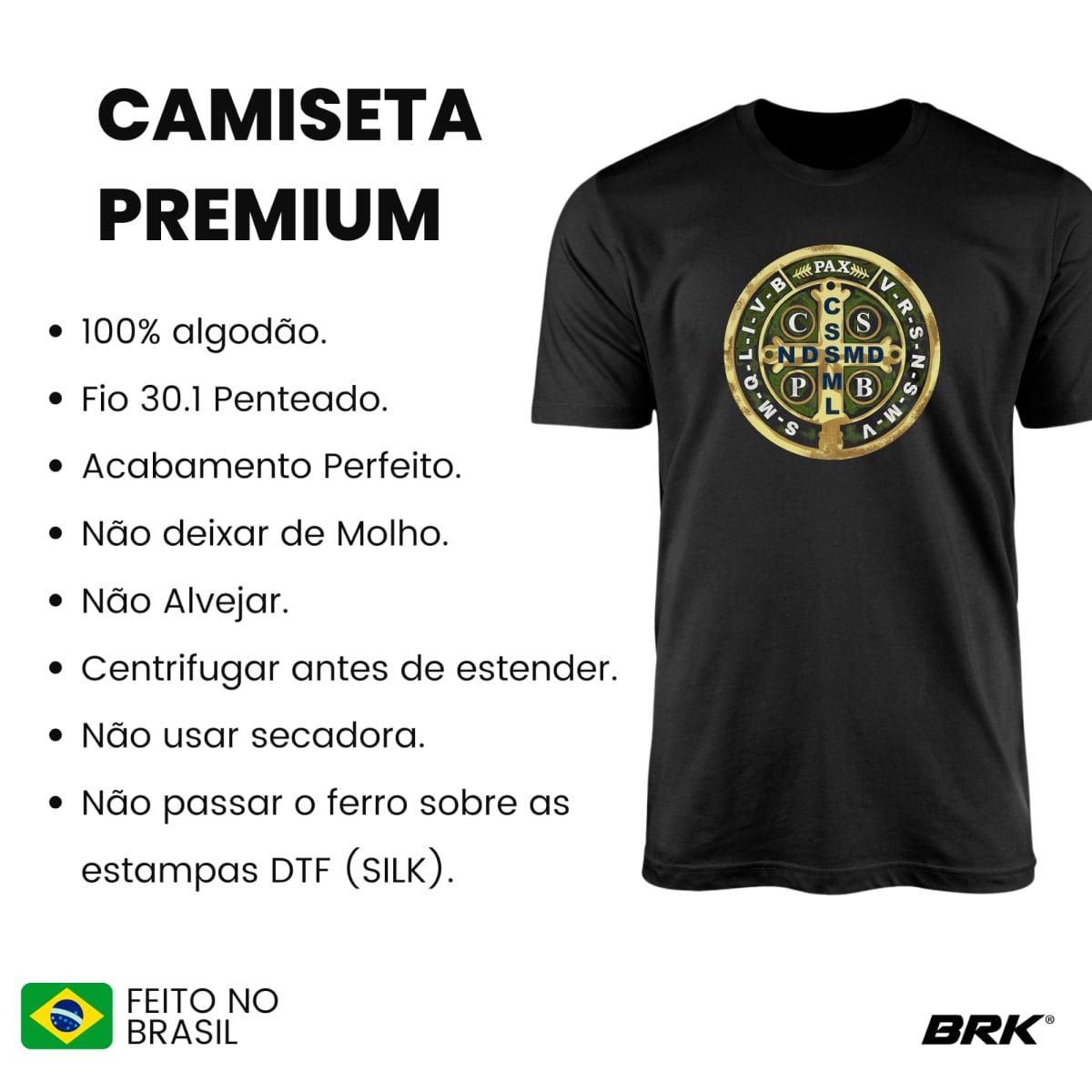Camiseta Agro Brk Medalhão São Bento Algodão Premium