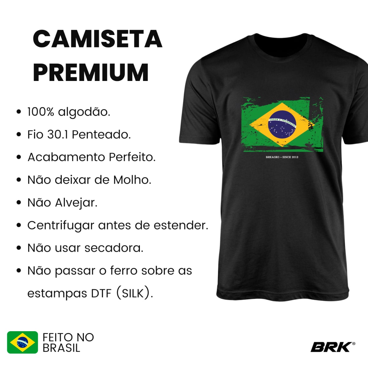Camiseta Agro Brk Bandeira Brasil Algodão Premium
