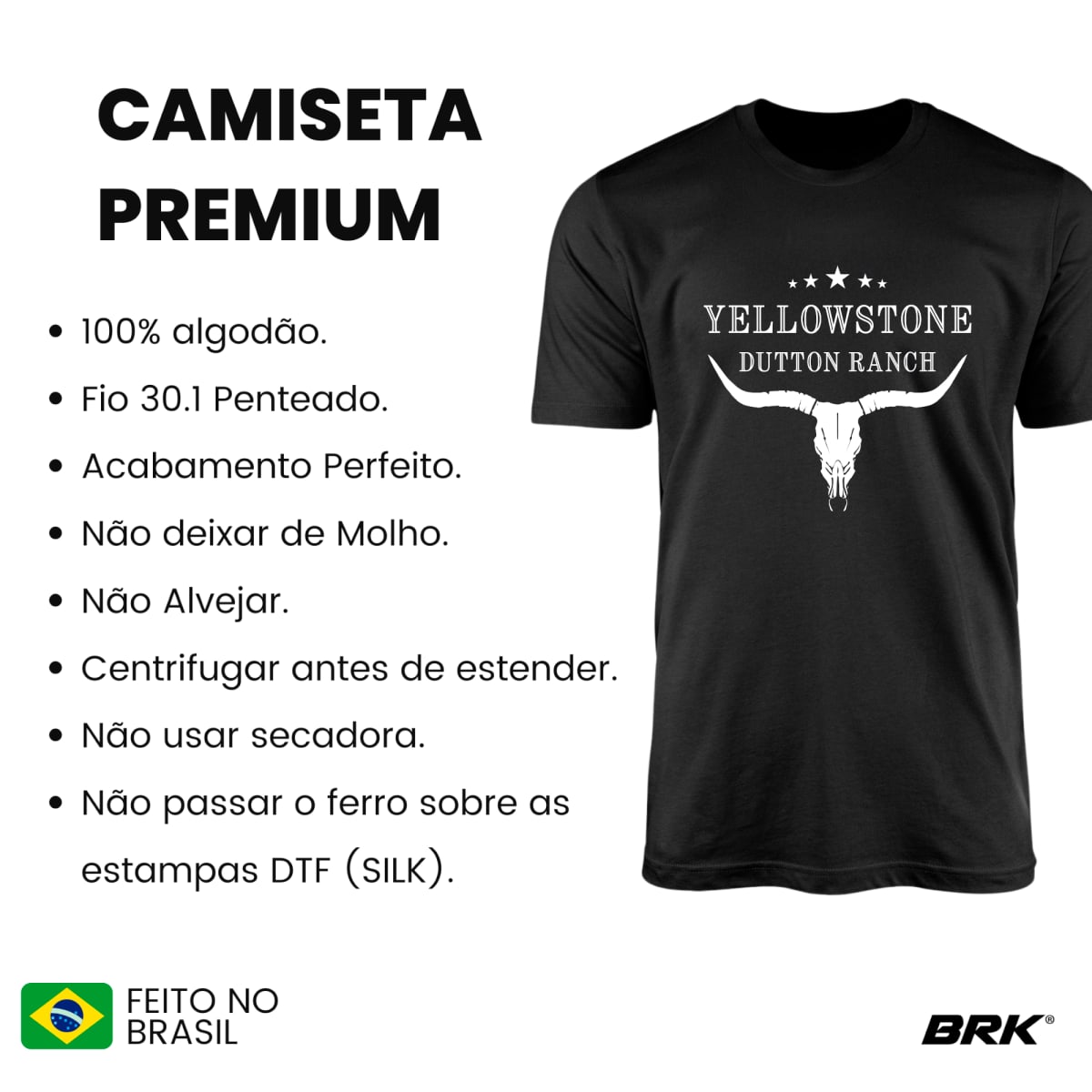 Camiseta Agro Brk Yellowstone Dutton Ranch Branca com Algodão Premium