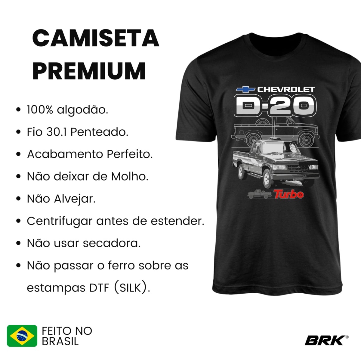 Camiseta Brk Caminhonete D20 Turbo com Algodão Premium