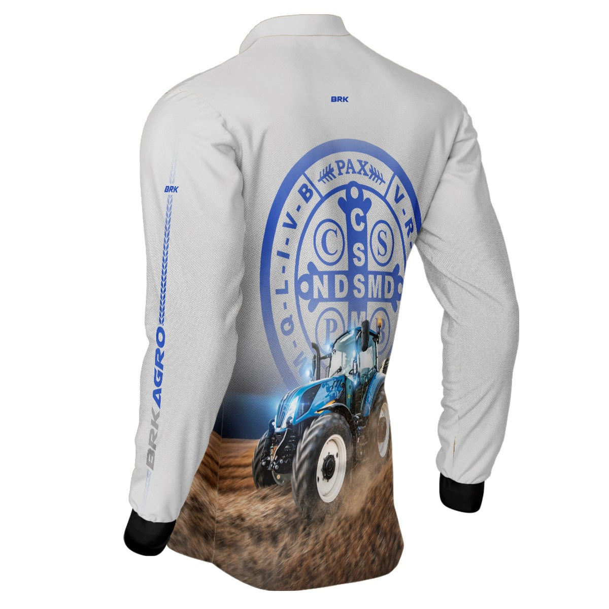 Camisa Agro Brk Trator Azul e Branco São Bento com Proteção Solar UV50+