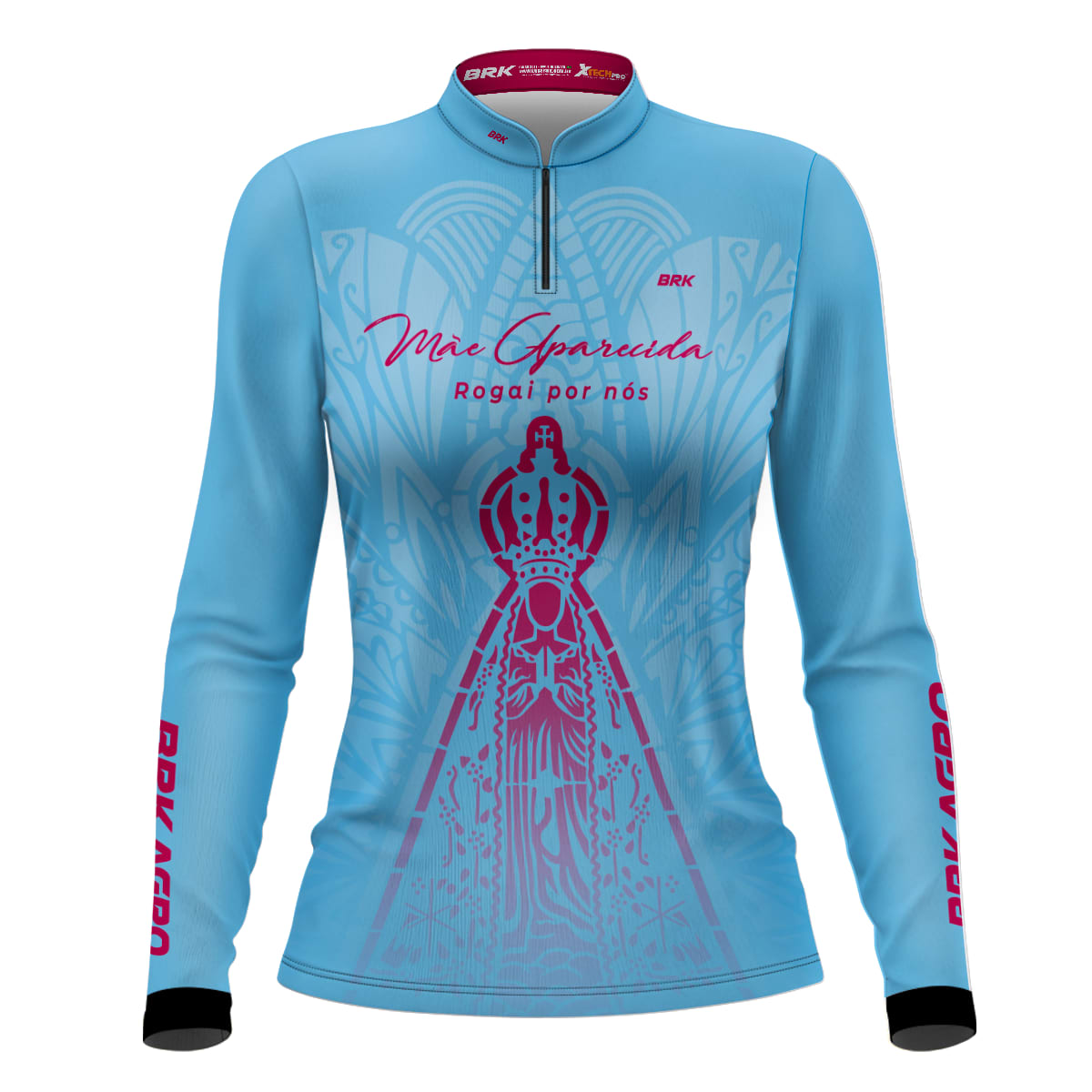 Camisa Agro Feminina Brk Mãe Aparecida Azul Clara com Proteção Solar UV50+