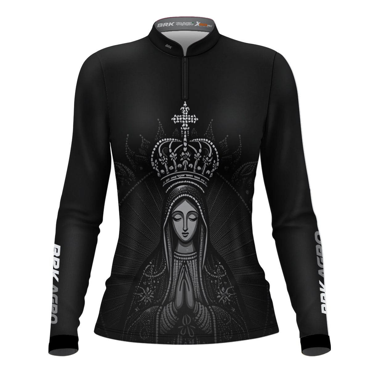 Camisa Agro Feminina Brk Preta Nossa Senhora com Proteção Solar UV50+