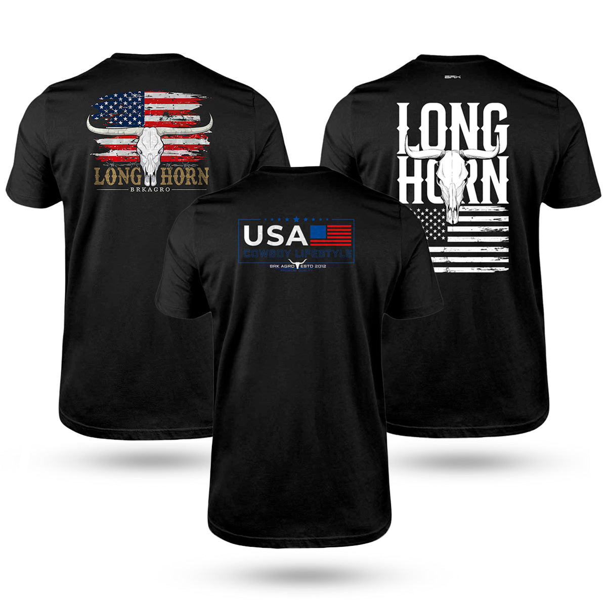 Kit Com 3 Camisetas De Algodão Coleção Long Horn