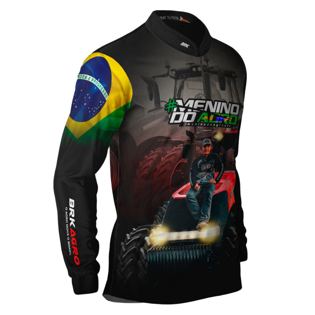 Camisa Agro Brk Menino do Agro Trator Vermelho com Proteção Solar UV50+