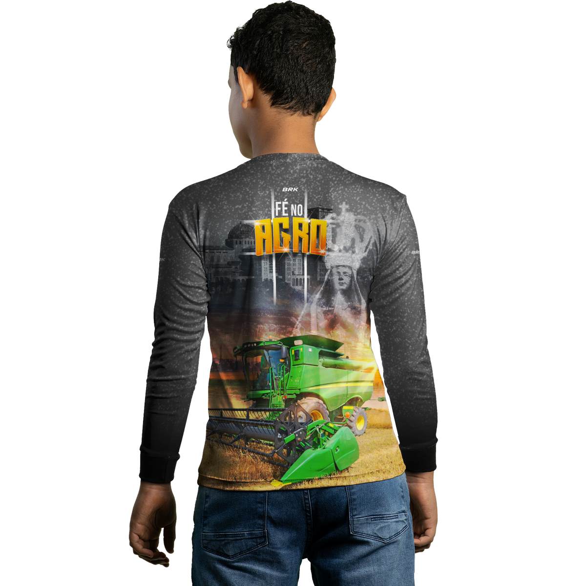 Camisa Agro Brk Colheitadeira Padroeira Fé no Agro com Proteção Solar UV50+