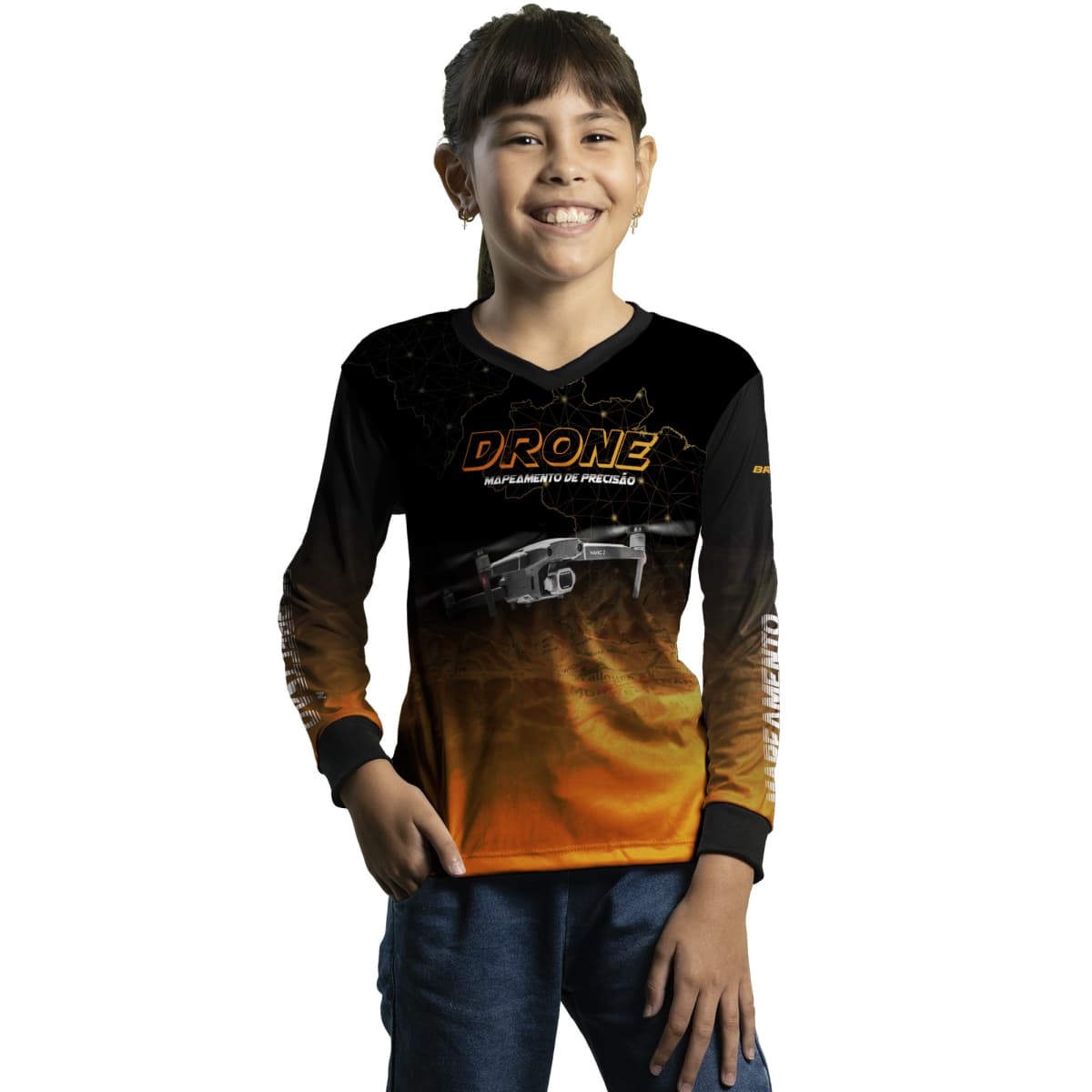 Camisa Agro Brk Drone Mapeamento DJI Laranja com Proteção Solar UV50+