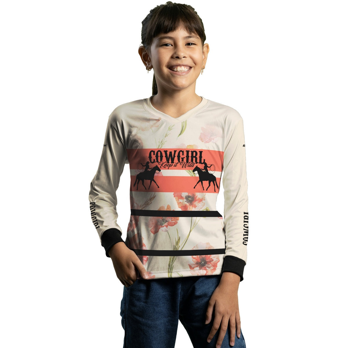 Camisa Infantil Agro Brk Cowgirl Bege com Proteção Solar UV50+