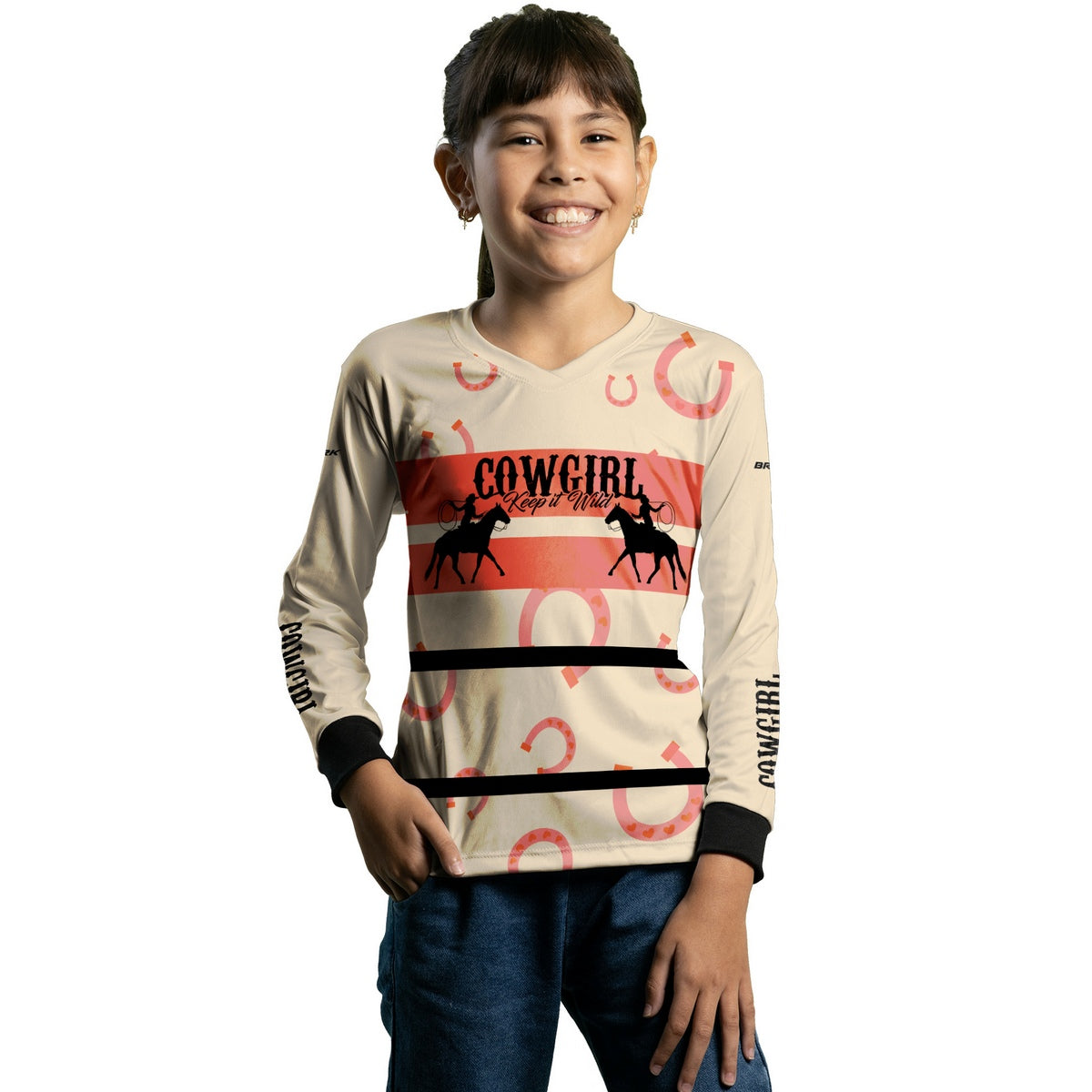 Camisa Infantil Agro Brk Cowgirl Ferradura com Proteção Solar UV50+