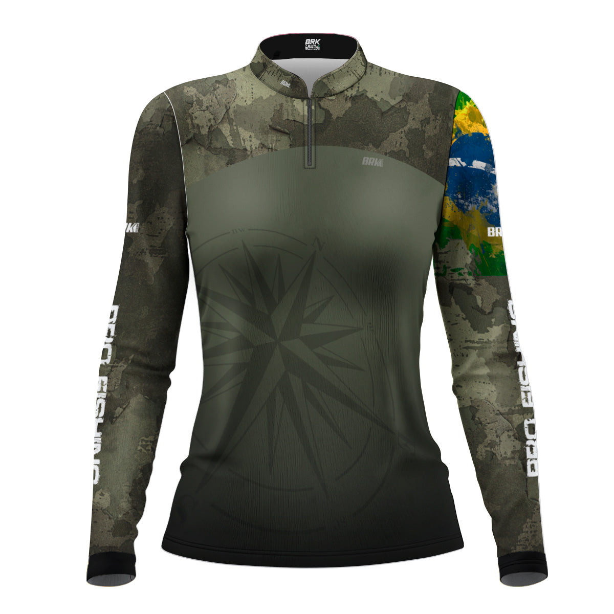 Camisa Feminina Agro Brk Bussola Brasil Camuflada com Proteção Solar UV50+