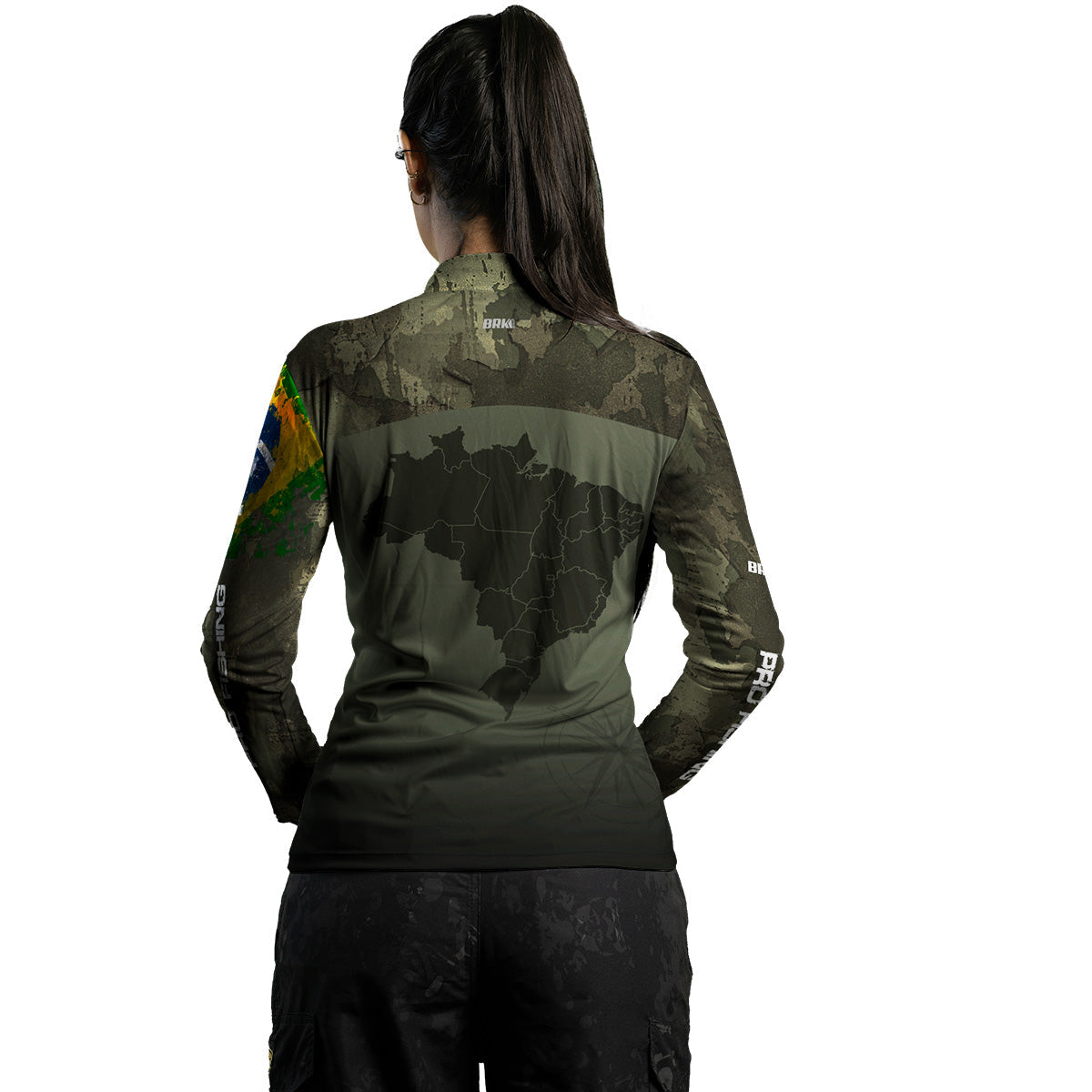 Camisa Feminina Agro Brk Bussola Brasil Camuflada com Proteção Solar UV50+