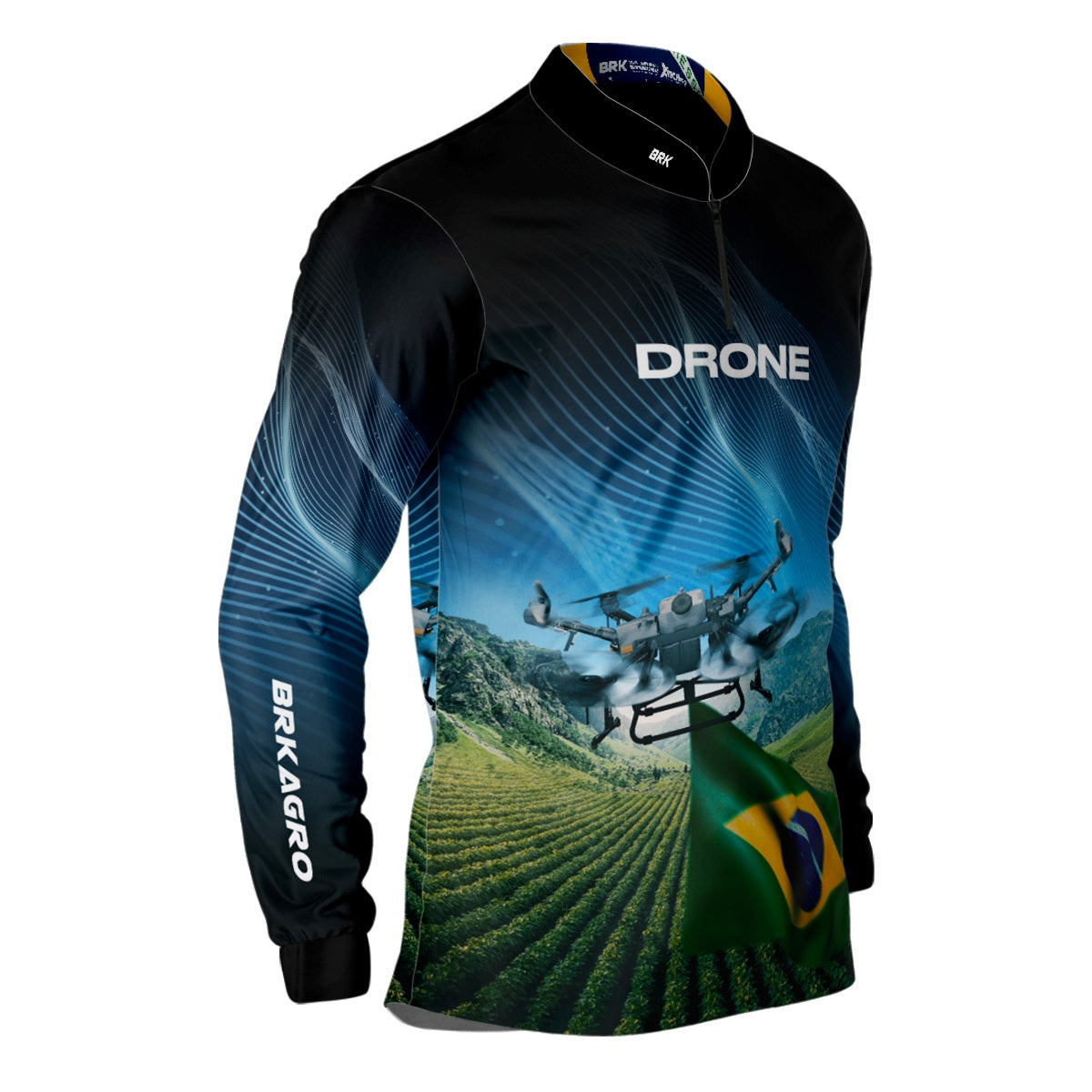 Camisa Agro Brk Drone Bandeira do Brasil com Proteção Solar UV50+