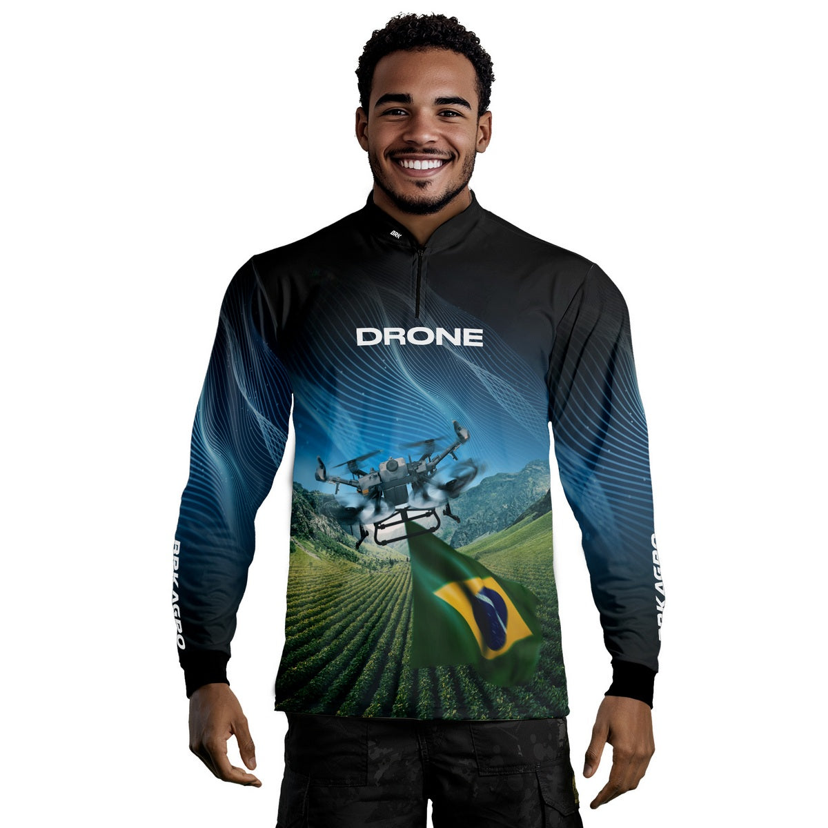 Camisa Agro Brk Drone Bandeira do Brasil com Proteção Solar UV50+