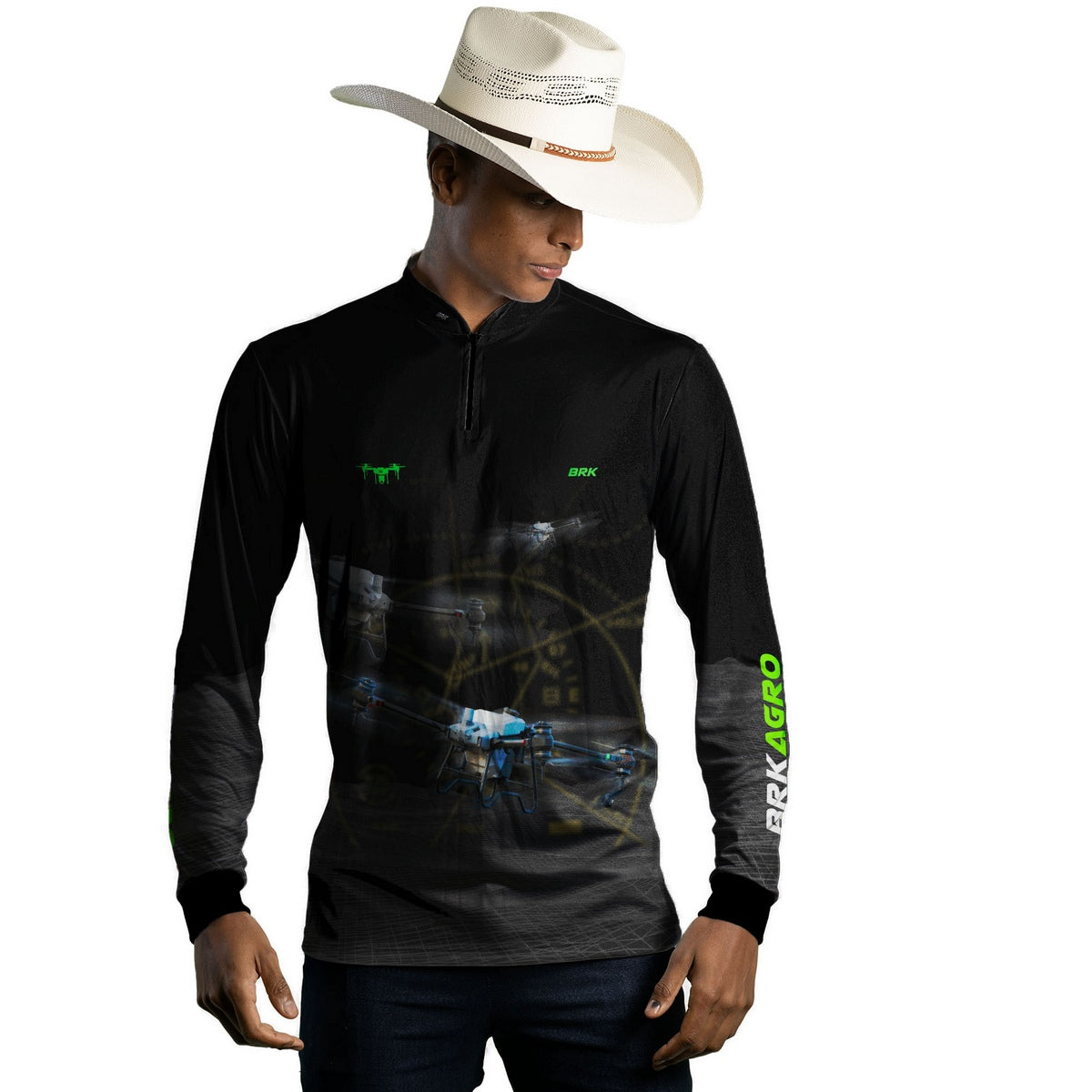 Camisa Agro Brk Drone T40 Air Force Preto com Proteção Solar UV50+