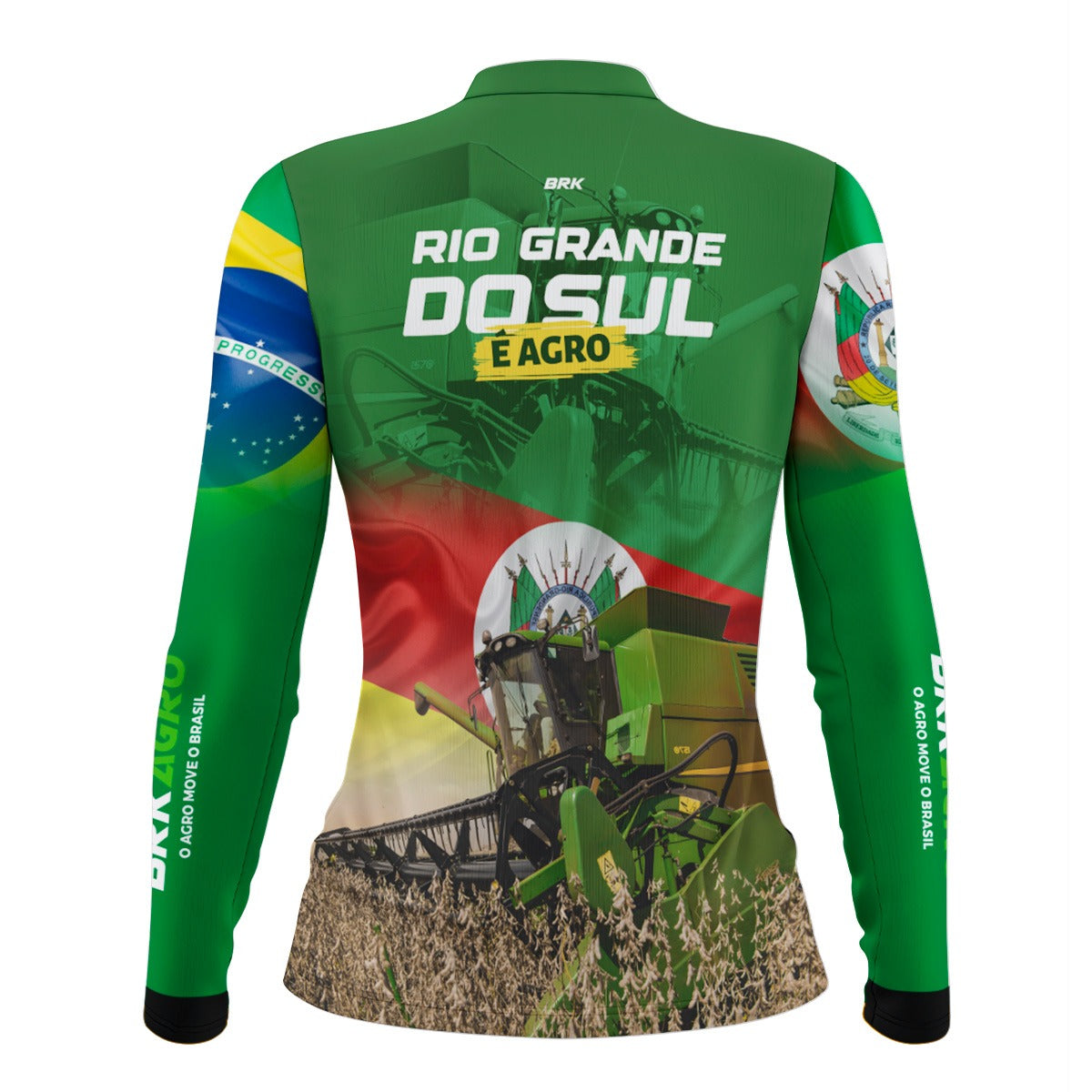 Camisa Agro Feminina Brk Colheitadeira e Rio Grande do Sul é Agr UV50+