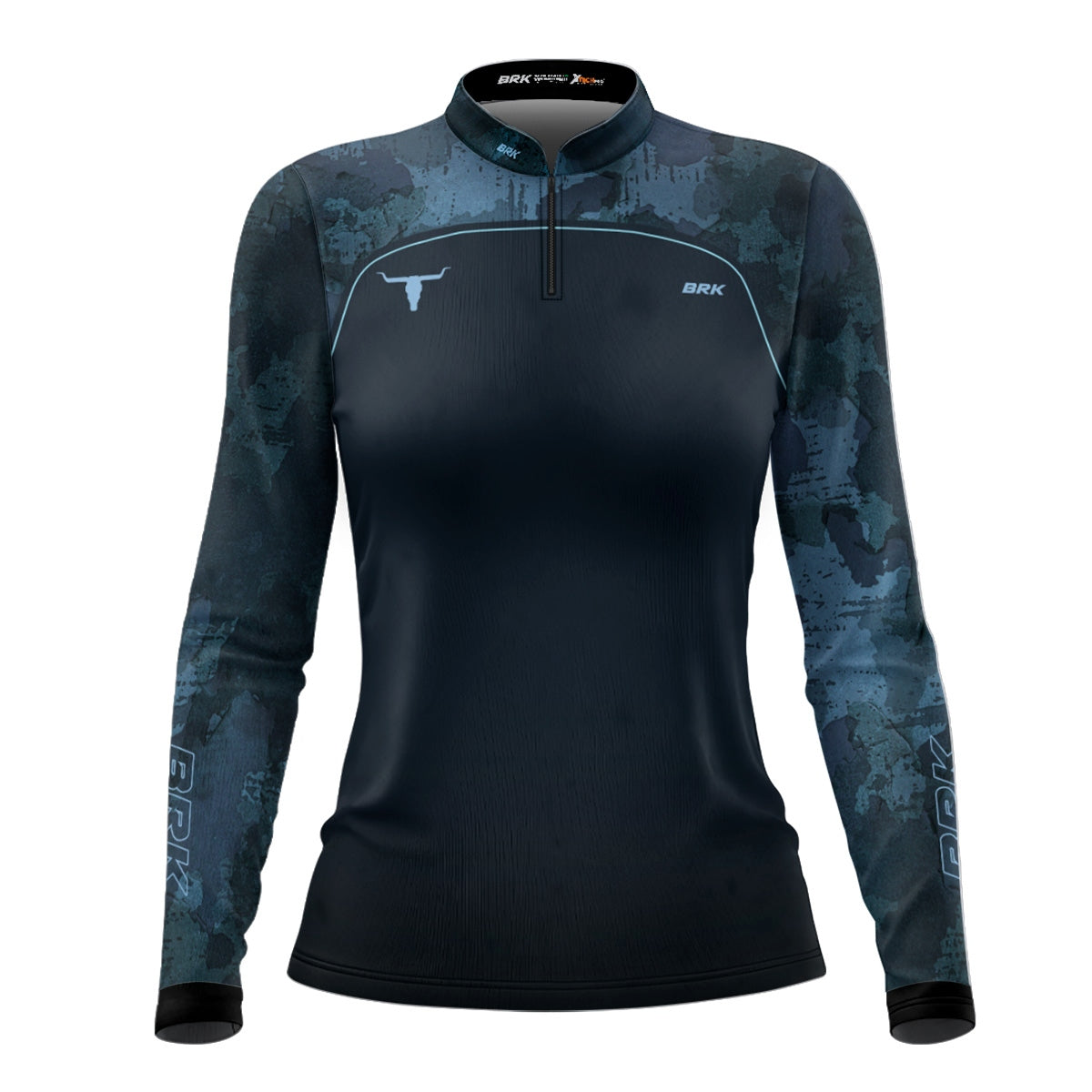 Camisa Agro Feminina Brk Camuflado Long Horn Brasil Azul com Proteção Solar UV50+
