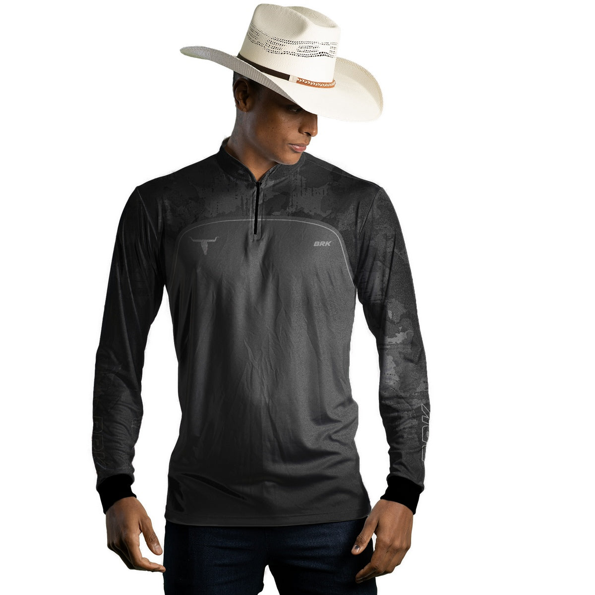 Camisa Agro Brk Camo Long Horn Brasil Cinza com Proteção Solar UV50+