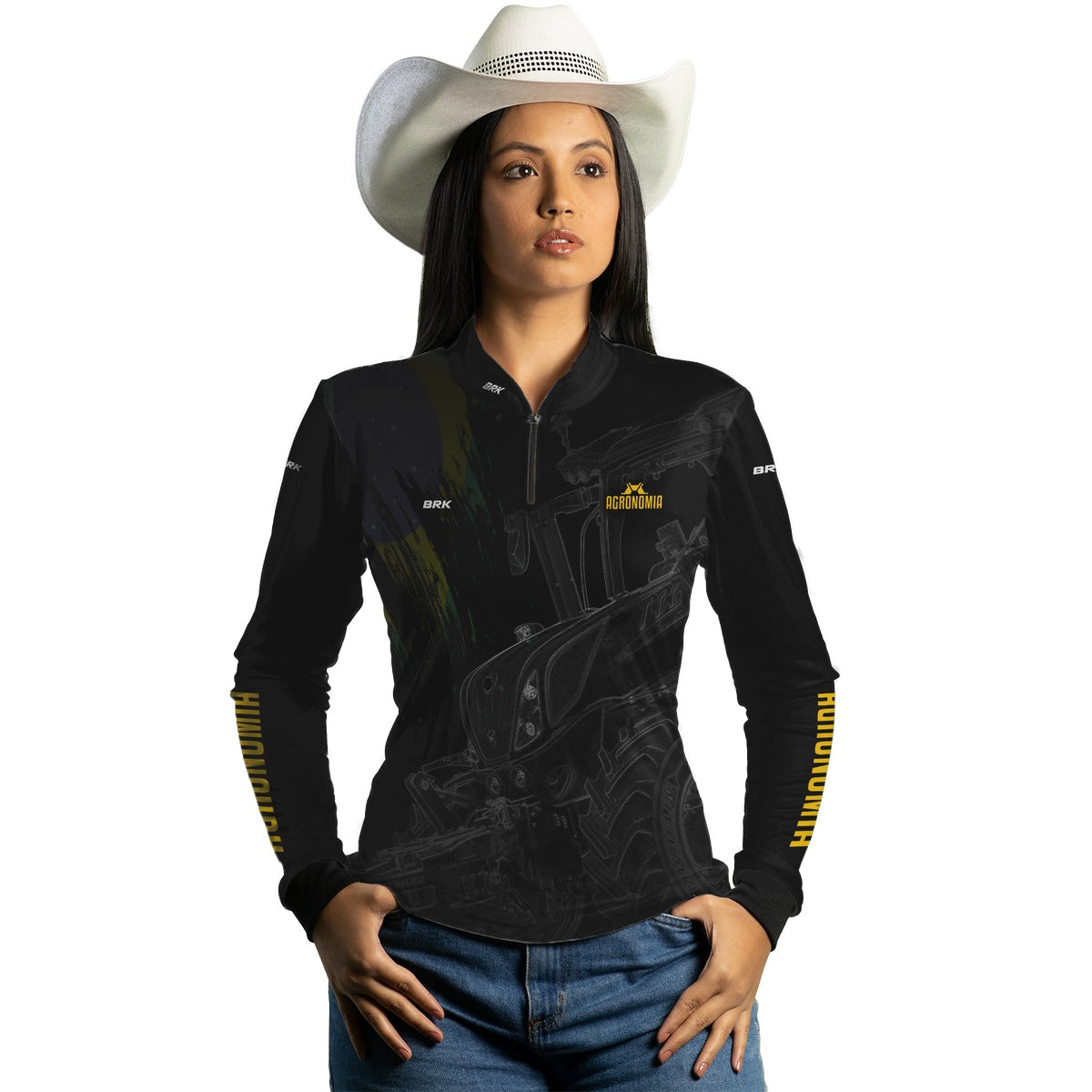 Camisa Agro Feminina Brk Agronomia Preta 2 com UV50+