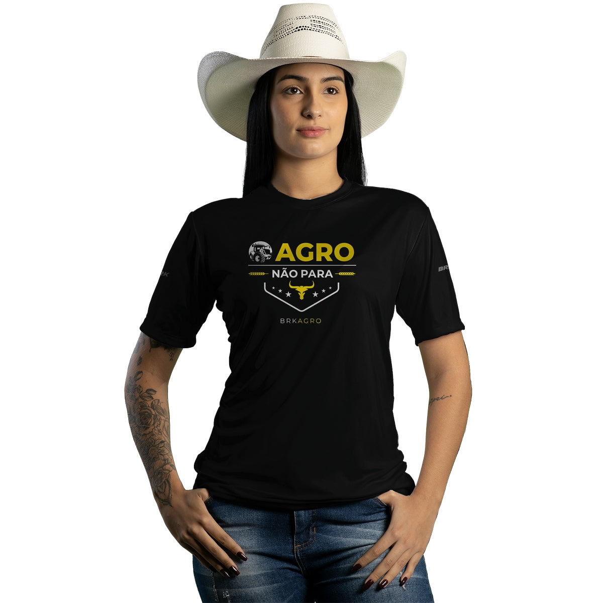 Camiseta Agro Feminina Brk O Agro Não Para com Proteção Solar UV50+