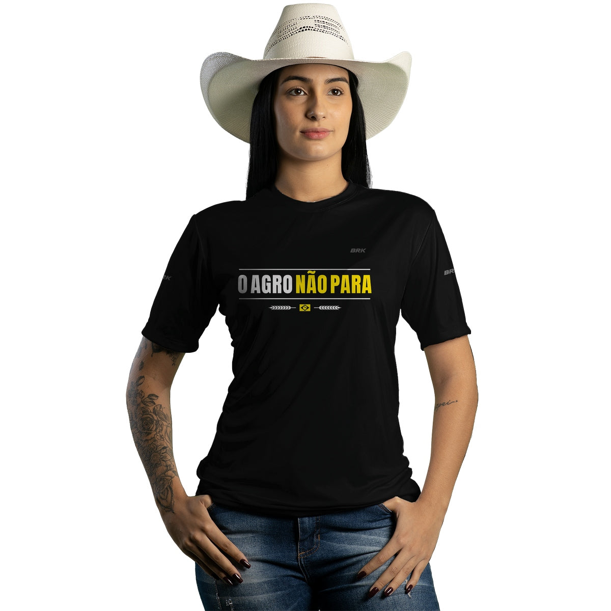 Camiseta Agro Feminina Brk O Agro Não Para com Proteção Solar UV50+