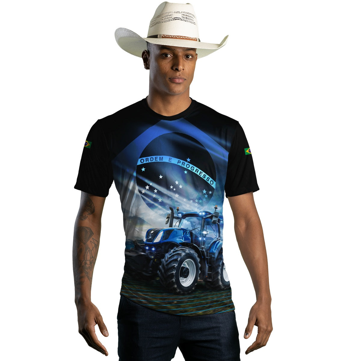 Camiseta Agro Brk O Agro Não Para Azul com Proteção Solar UV50+