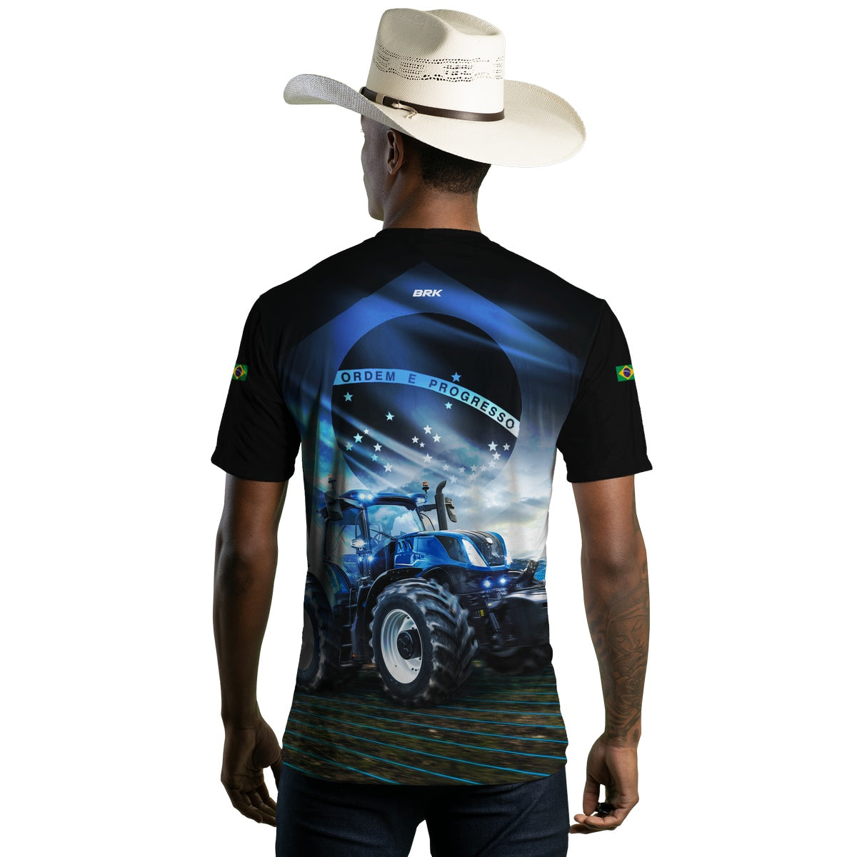 Camiseta Agro Brk O Agro Não Para Azul com Proteção Solar UV50+