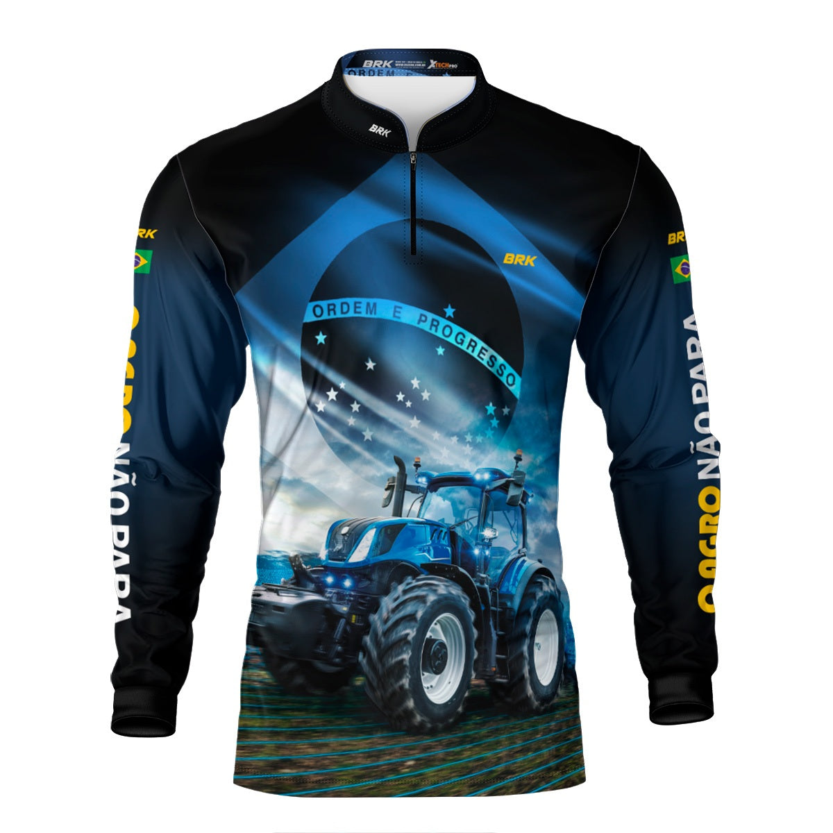 Camisa Agro Brk O Agro Não Para Azul Proteção Solar UV50+