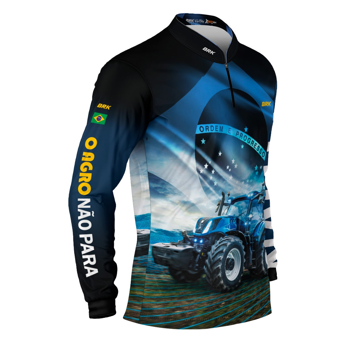 Camisa Agro Brk O Agro Não Para Azul Proteção Solar UV50+