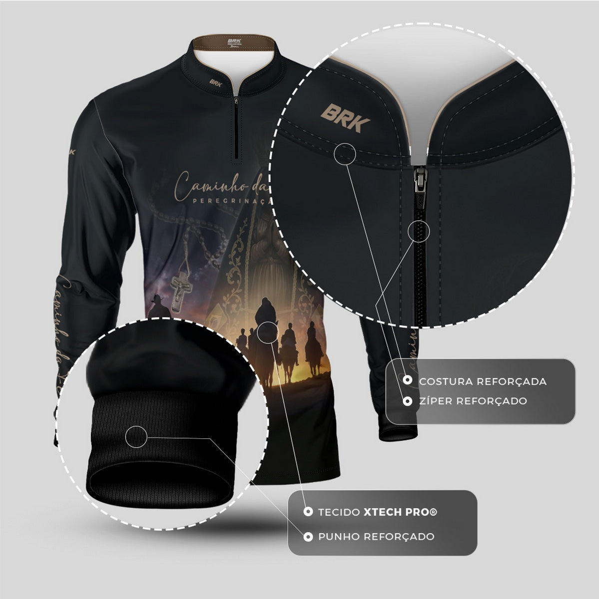 Camisa Agro Brk Caminho da Fé Peregrinação Cavalgada com Proteção Solar UV50+