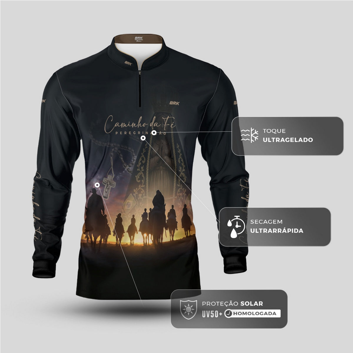 Camisa Agro Brk Caminho da Fé Peregrinação Cavalgada com Proteção Solar UV50+