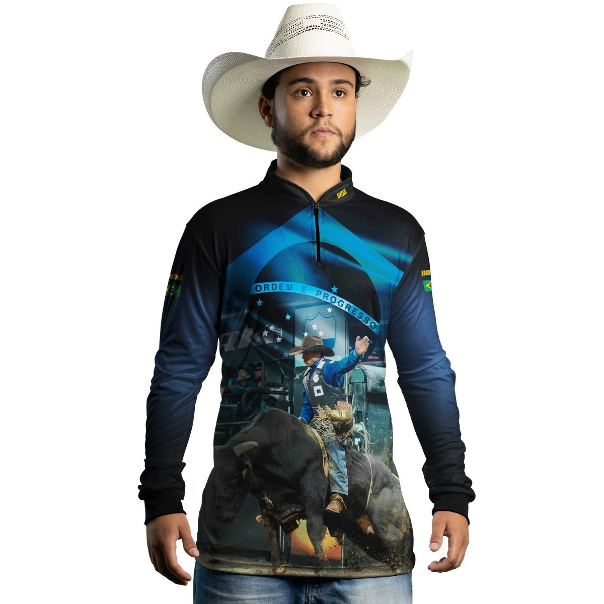 Camisa Agro Brk Rodeio Brasil Azul com Proteção Solar UV50+