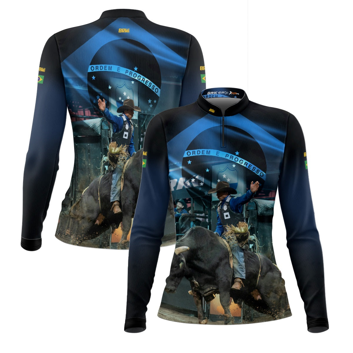 Camisa Agro Feminina Brk Rodeio Brasil Azul com Proteção Solar UV50+