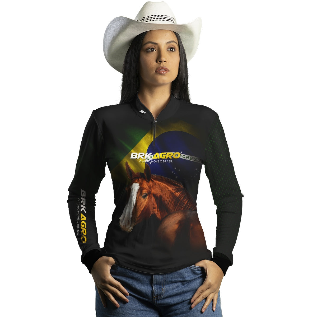 Camisa Agro Feminina Brk Team Roping Brasil 3 com UV50+