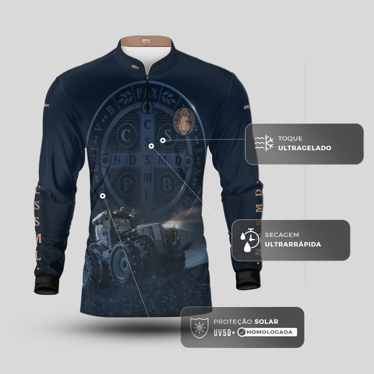 Camisa Agro Brk Azul Trator e São Bento com Proteção UV50+