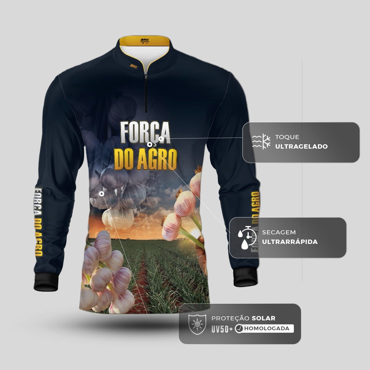 Camisa Agro Brk Produtor de Alho com Proteção Solar UV50+