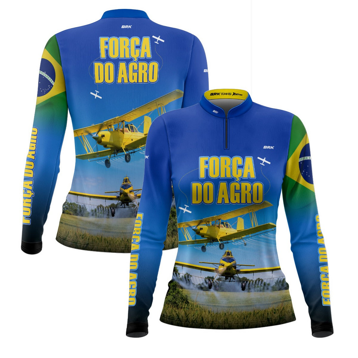 Camisa Agro Feminina Brk Azul Aviação Agrícola com Proteção UV50+