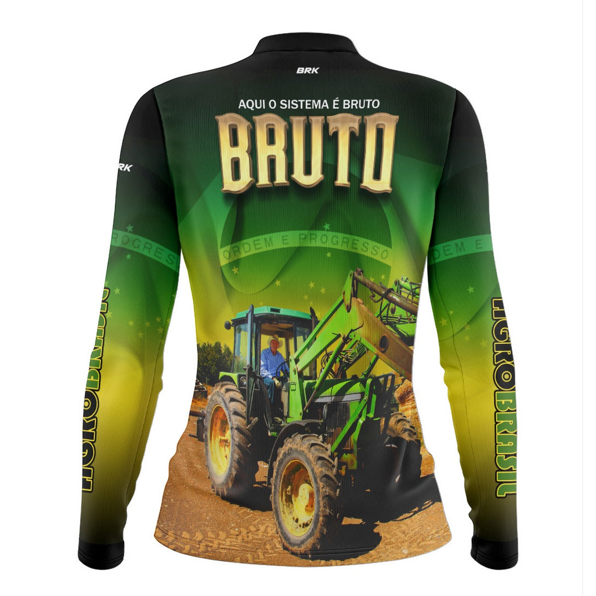 Camisa Agro Feminina Brk Trator Aqui o Sistema é Bruto com Proteção UV50+