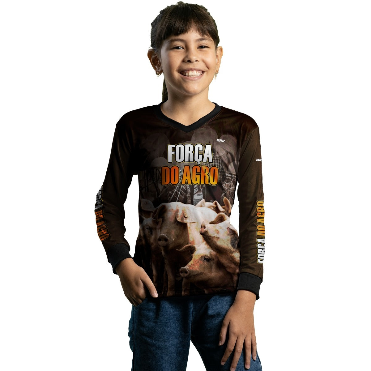 Camisa Infantil Agro Brk A Força do Agro Produtor de Suínos com UV50+