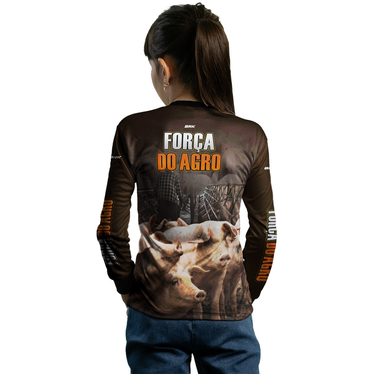 Camisa Infantil Agro Brk A Força do Agro Produtor de Suínos com UV50+