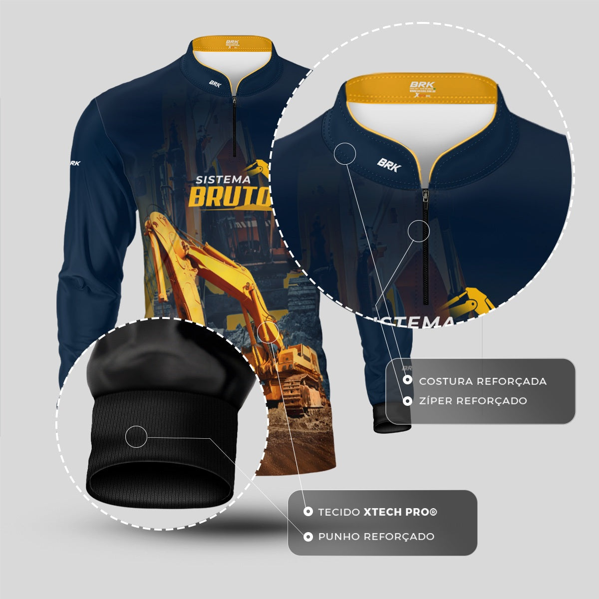 Camisa Máquina Pesada Brk Sistema Bruto Escavadeira com UV50+