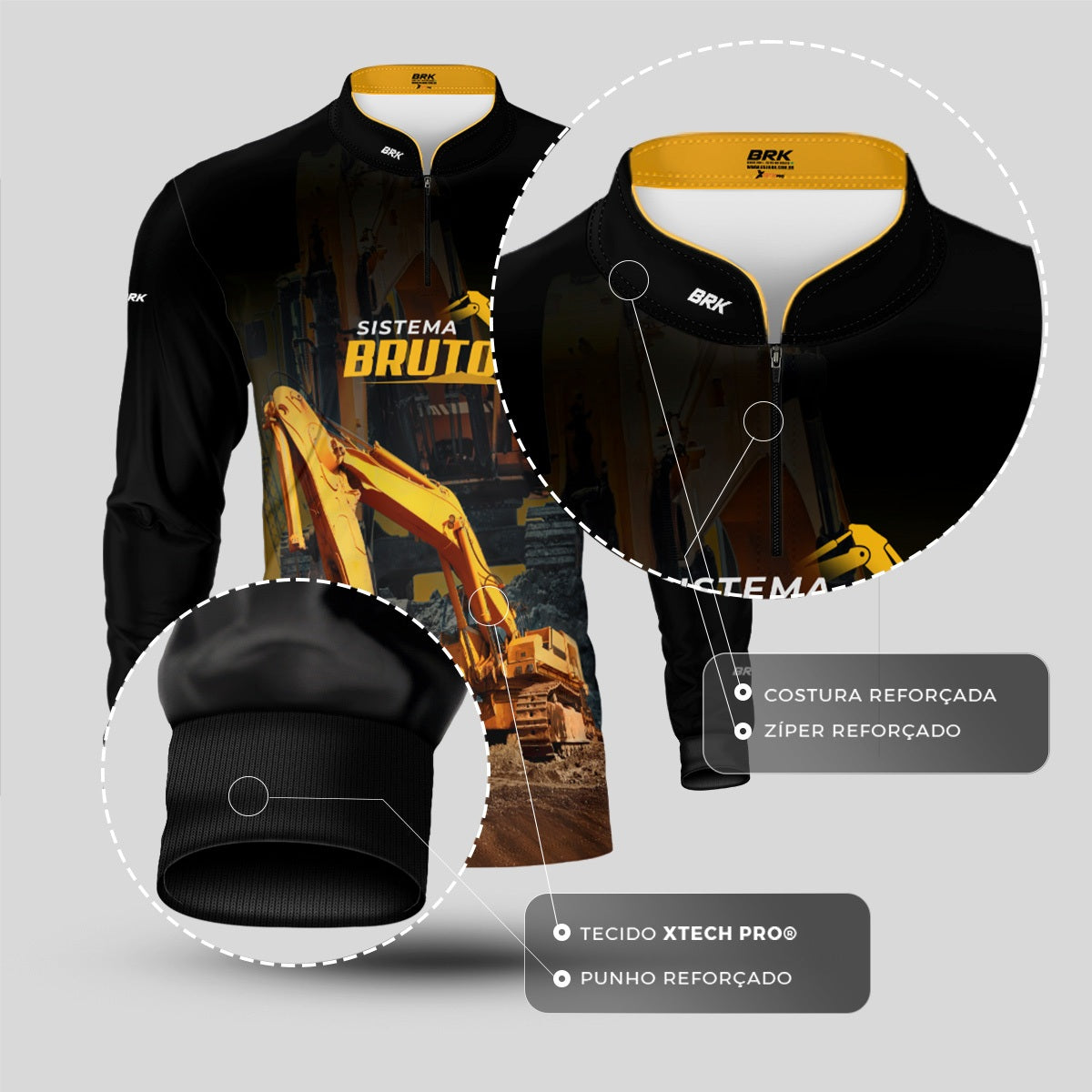 Camisa Máquina Pesada Brk Sistema Bruto Escavadeira com UV50+