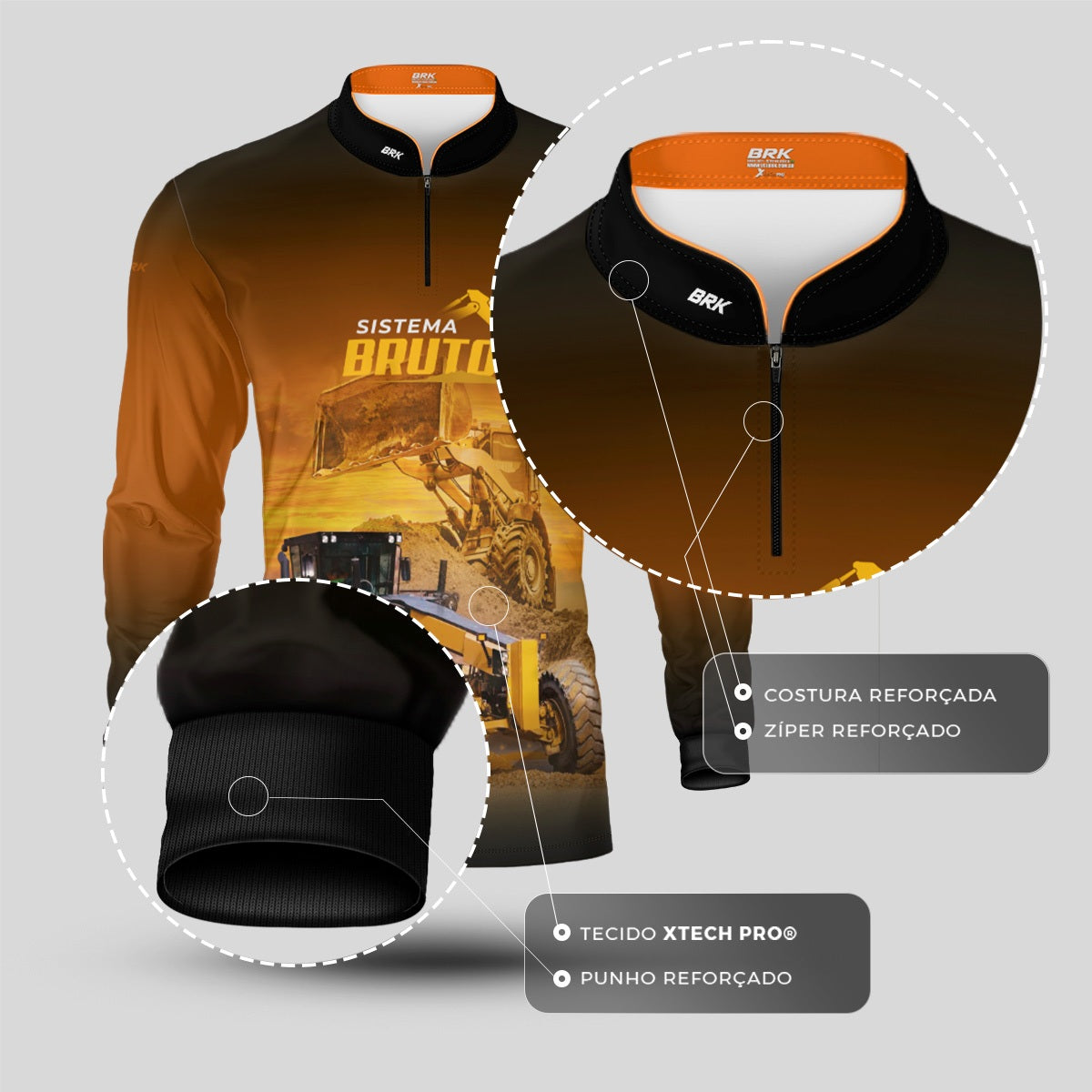 Camisa Máquina Pesada Brk Sistema Bruto Motoniveladora com UV50+