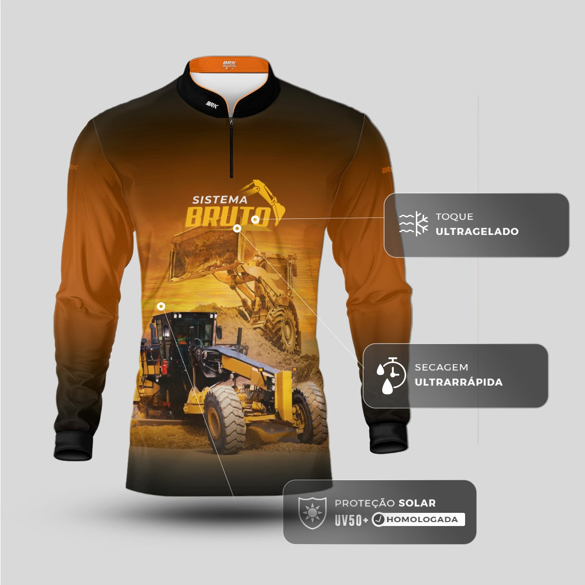 Camisa Máquina Pesada Brk Sistema Bruto Motoniveladora com UV50+